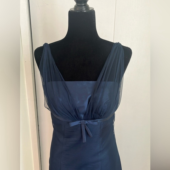 Jessica Iridescent Navy Chiffon Empire Waist Dress Sz 2 Wedding Prom Formal - Picture 3 of 15